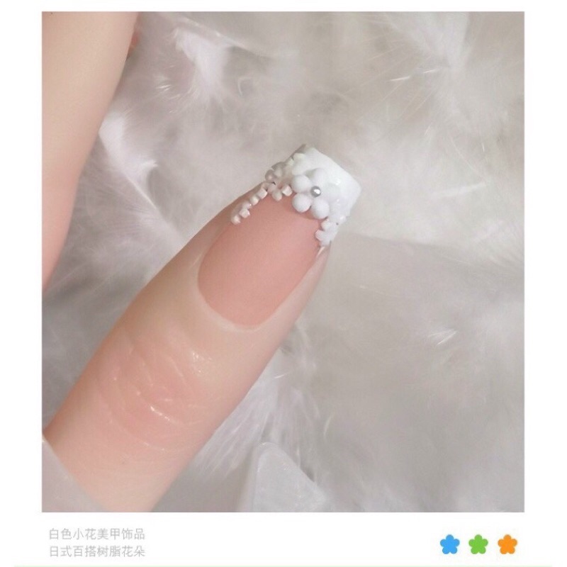 Sét hoa sứ Cheap Nail, phụ kiện trang trí móng, hoa sứ trắng làm nail bi vàng trắng