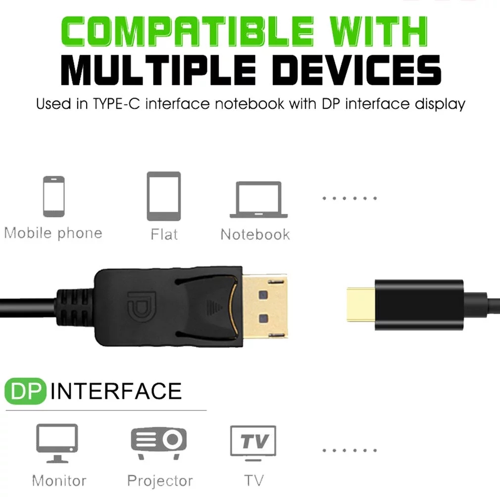 Cáp Chuyển Đổi Usb-C Sang Dp 4k Dài 1.8m Cho Macbook Pro Macbook Chromebook Pixel