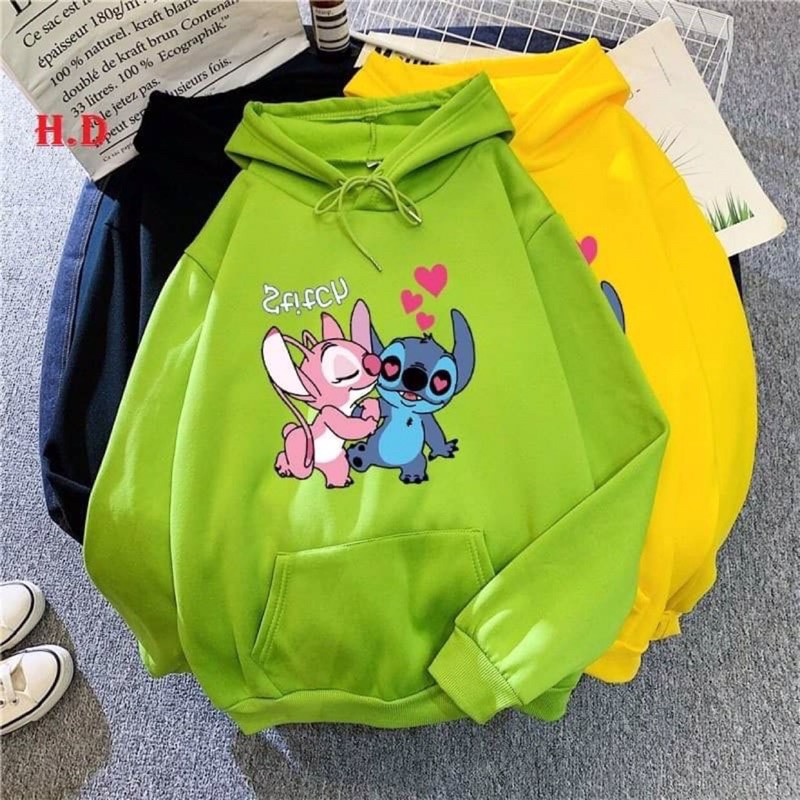 áo hoodie nỉ bông đôi stich thơm má, áo hodie đôi cún tai thỏ tim