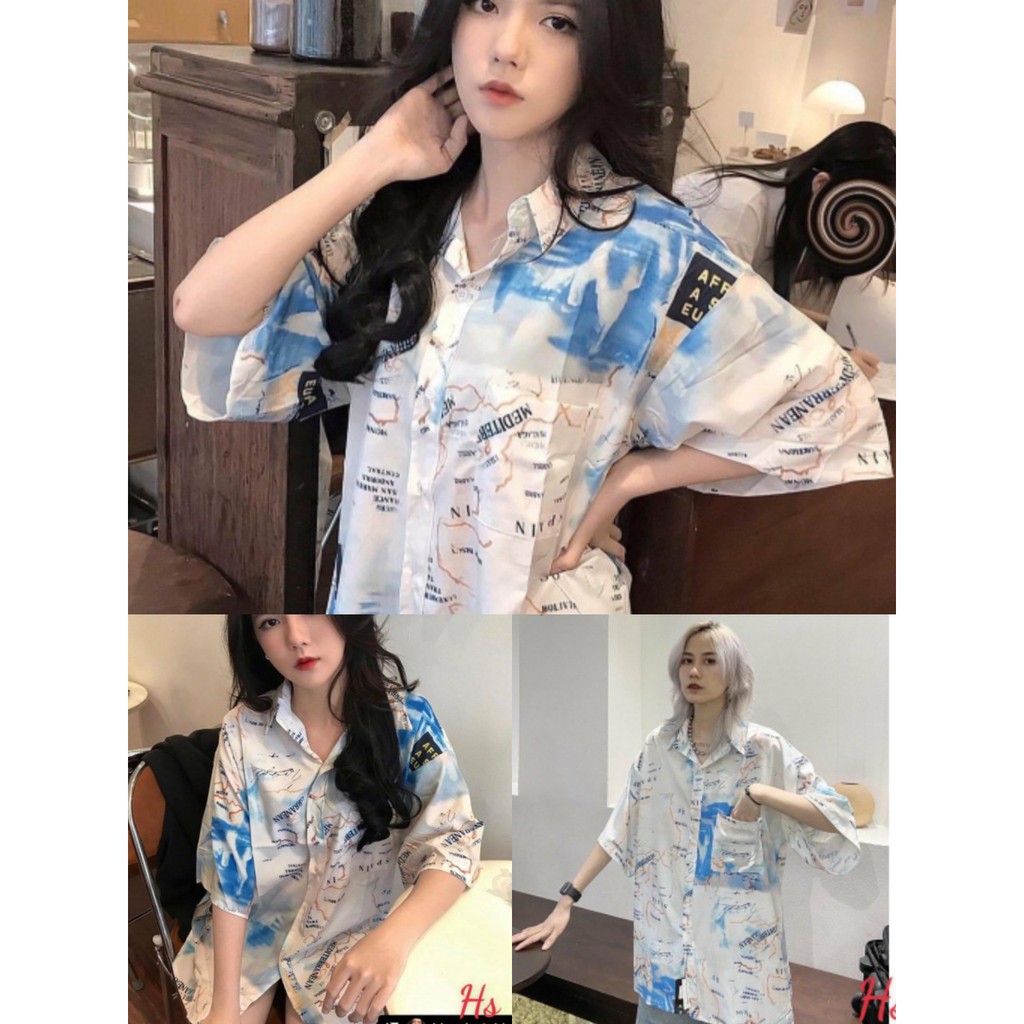 Áo Sơ Mi In Tên Nước Unisex ,Áo Somi Cộc Tay Nam Nữ Dáng Rộng F010