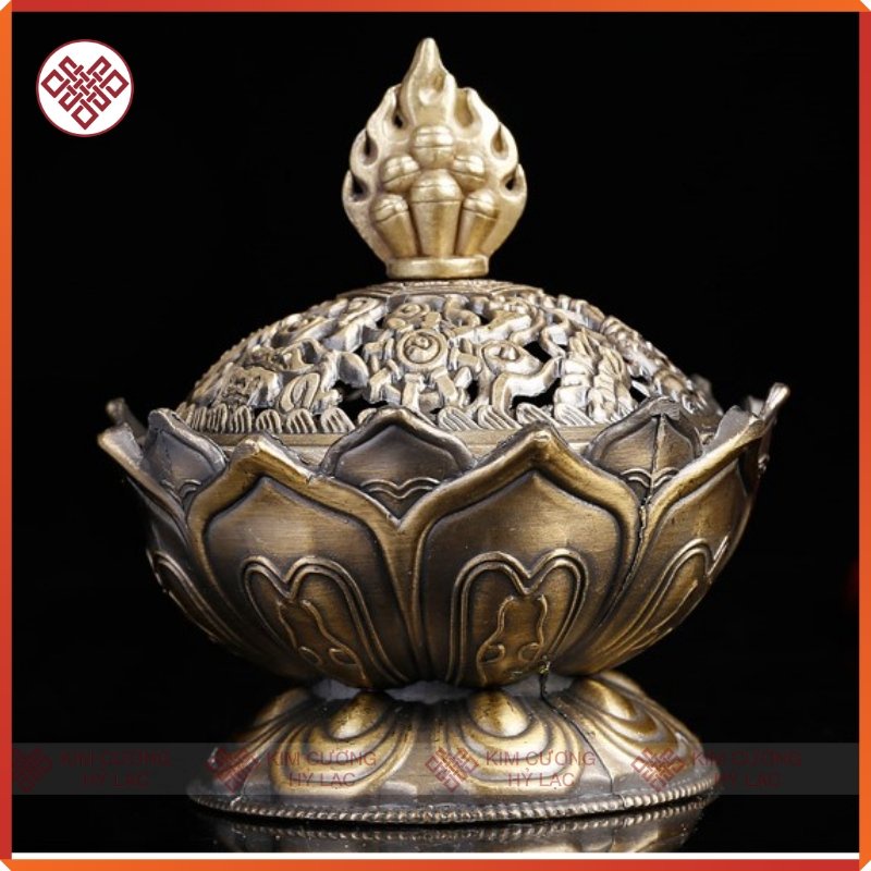 Lư Hương Đốt Trầm Lư Xông Trầm Hương Đồ Thờ Cúng Mật Tông [Kim Cương Hỷ Lạc] Hình Hoa Sen Cổ Điển Mẫu Mới