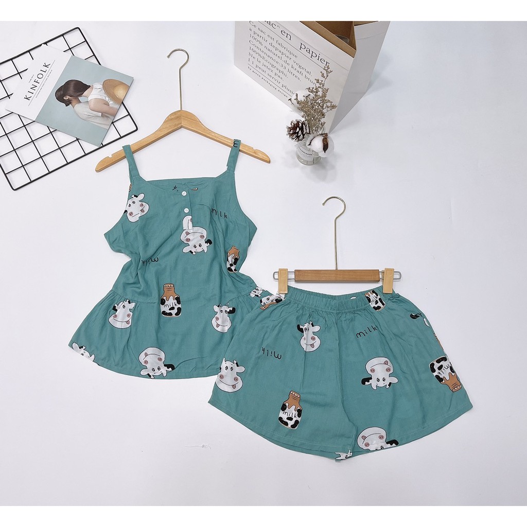 Bộ đùi 2 dây nhún eo chất tole lanh VNXK