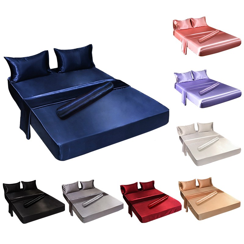 Bộ ga giường và vỏ gối Lụa satin Bedding đủ kích thước trải nệm 1m2, 1m4, 1m6, 1m8
