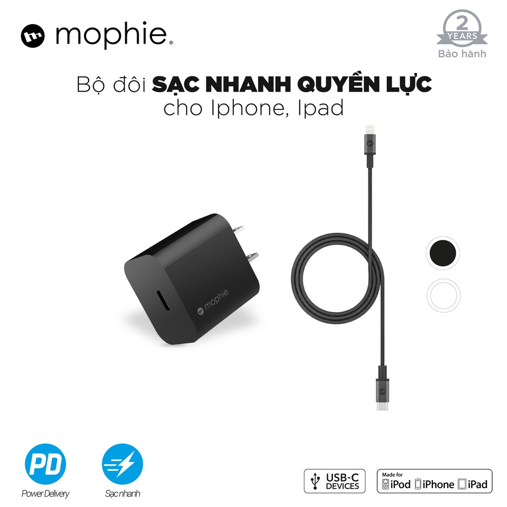 Combo sạc Mophie 18w - Cáp Mophie C to Lightning 1M - Sạc dự phòng Energizer 20,000mAh