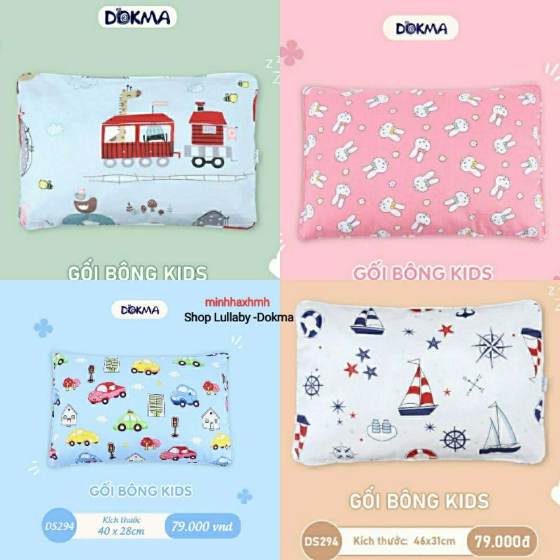 [Dokma] GỐI BÔNG TRẺ EM cotton mềm, thấm hút tốt 2-8 tuổi (kt 46*31cm)