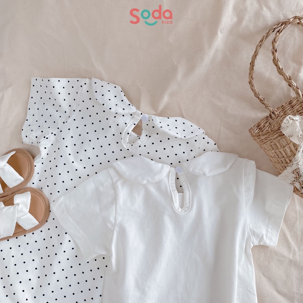 Bộ liền bé gái SODA KIDS cổ sen trắng trơn và chấm bi, chất liệu cotton co giãn, mềm và mát