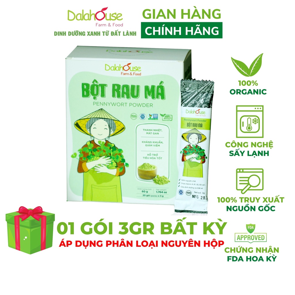 Bột rau má nguyên chất Dalahouse công nghệ sấy lạnh tiêu chuẩn châu Âu hộp 60gr