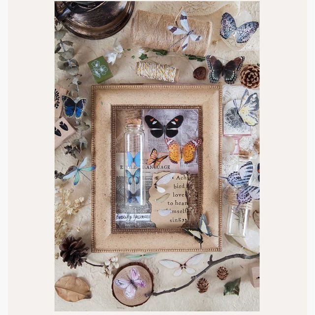 Set 40 sticker trang trí Bullet Journal, điện thoại hình bướm S44 Taro Stationery