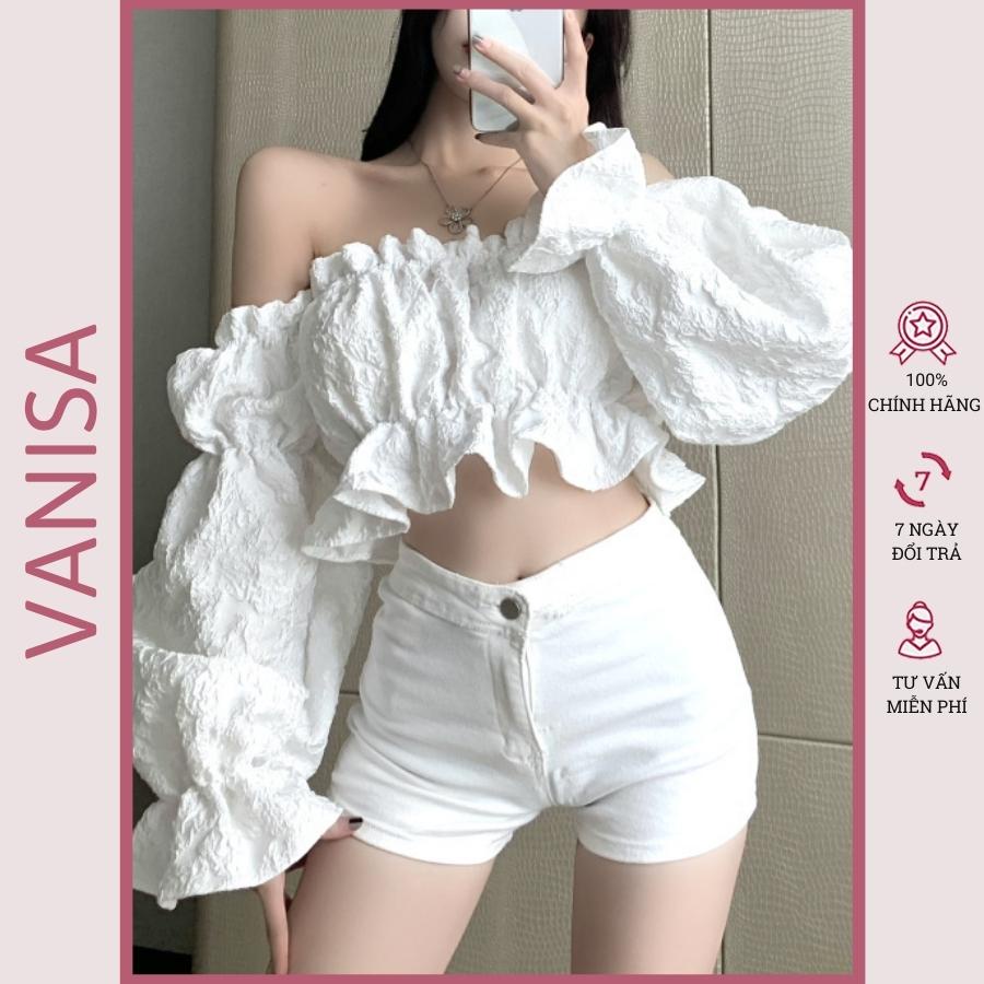 Áo croptop bẹt tay dài trễ vai kiểu ôm bigsize tay bồng vải xốp siêu xinh VANISA