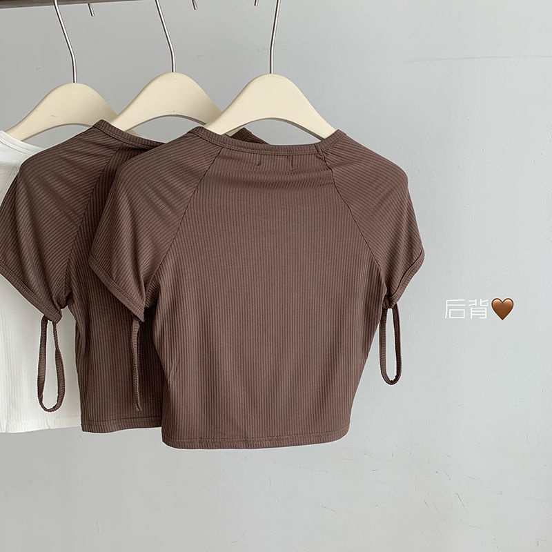 Áo Thun Tay Ngắn Thiết Kế Cổ Tay Áo Màu Trắng Thời Trang Mùa Hè Hàng Mới Dành Cho Bạn Nữ