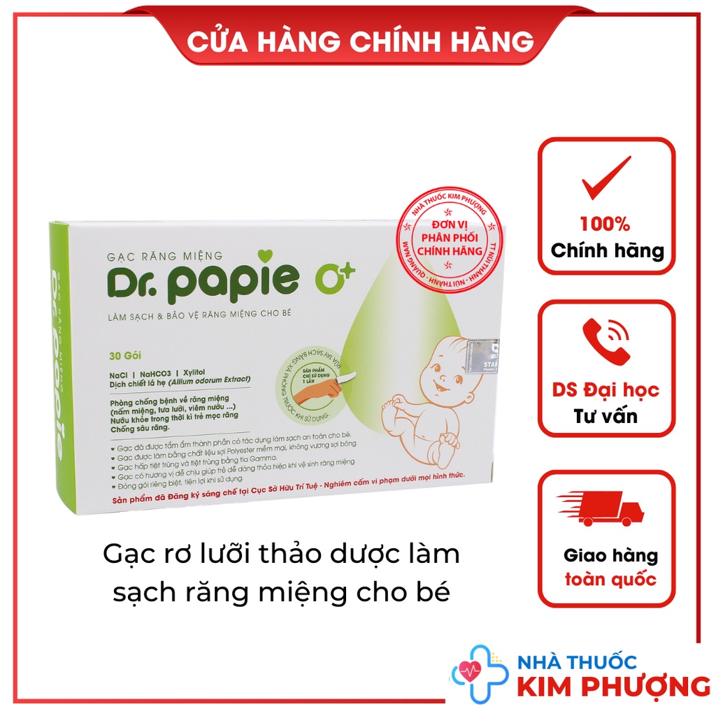 Gạc Rơ Lưỡi Dr Papie Dr.Papie Vệ Sinh Răng Miệng Cho Bé Hộp 30 Gói