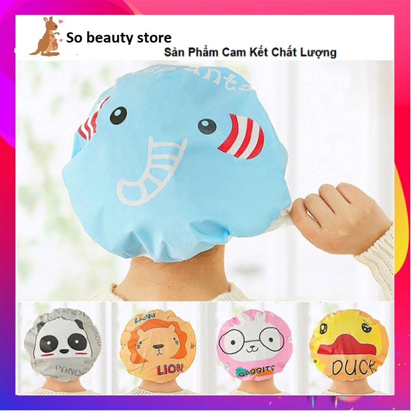 (Sỉ Siêu Rẻ) Mũ chùm tóc khi tắm chống ướt, mũ ủ tóc dưỡng tóc khỏe đẹp, bóng mượt tại nhà in hình động vật dễ thương