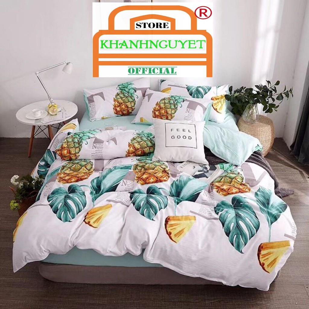 Bộ vỏ chăn drap gối cotton đũi-Qủa Dứa Vàng FSD