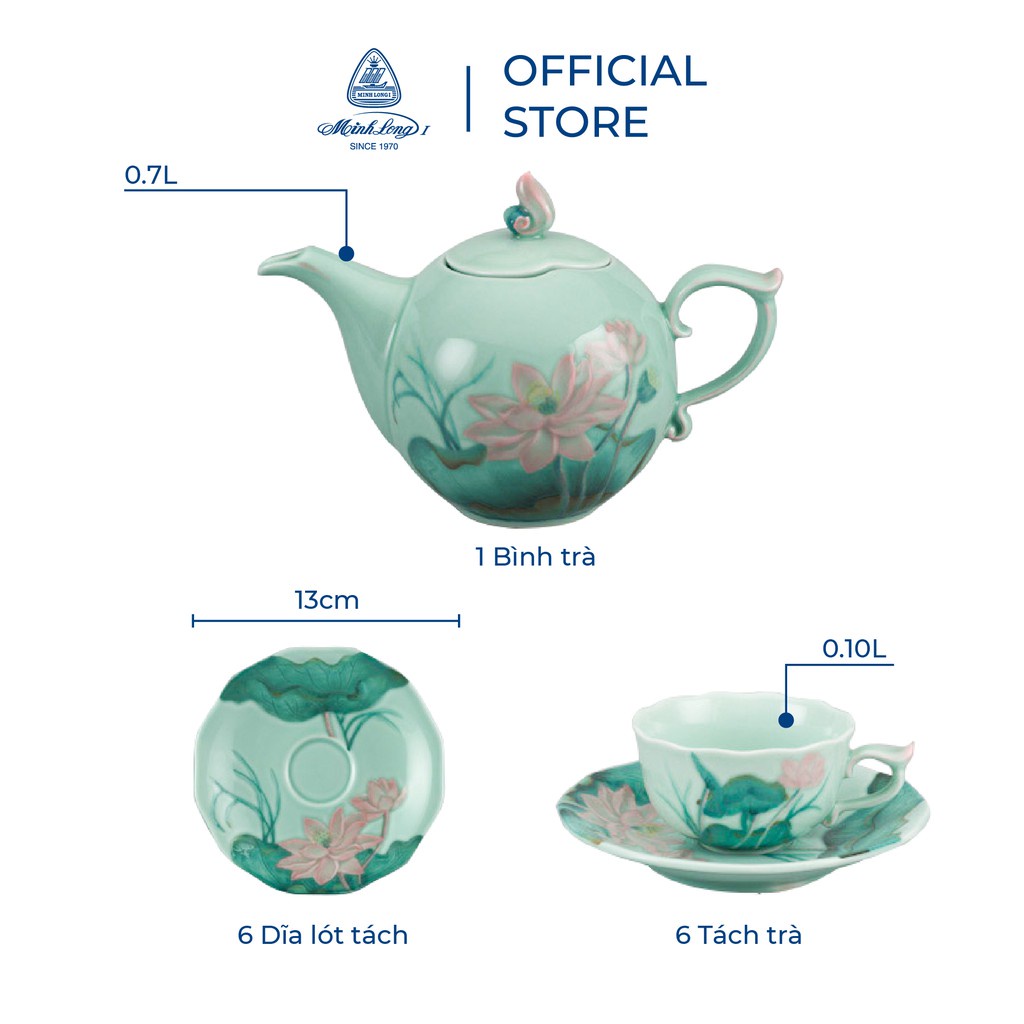 Bộ trà cao cấp Minh Long 0.7 L - Sen Màu