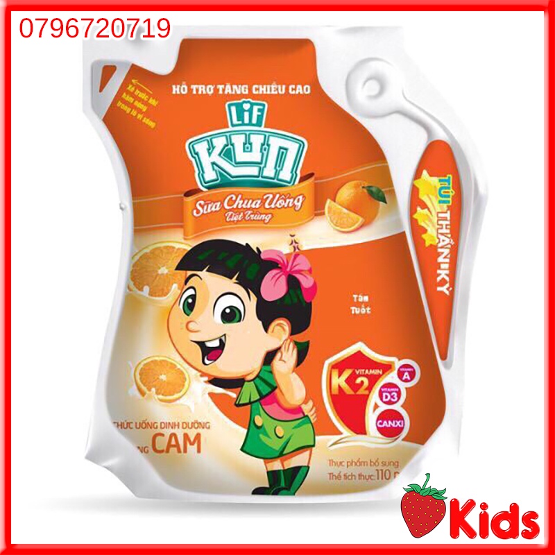 THÙNG SỮA KUN túi 110ml x 24 Gói Hương Nho/Sôcola/Cam/Dâu/ổI/có đường date 2023