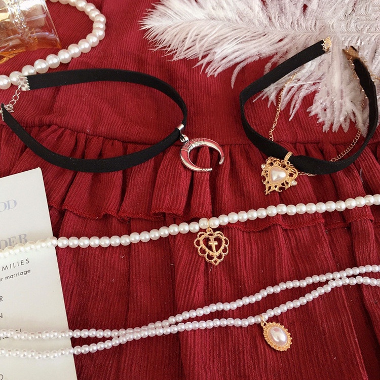 Vòng Cổ Choker Dây Nhung Đính Ngọc Trai Thời Trang
