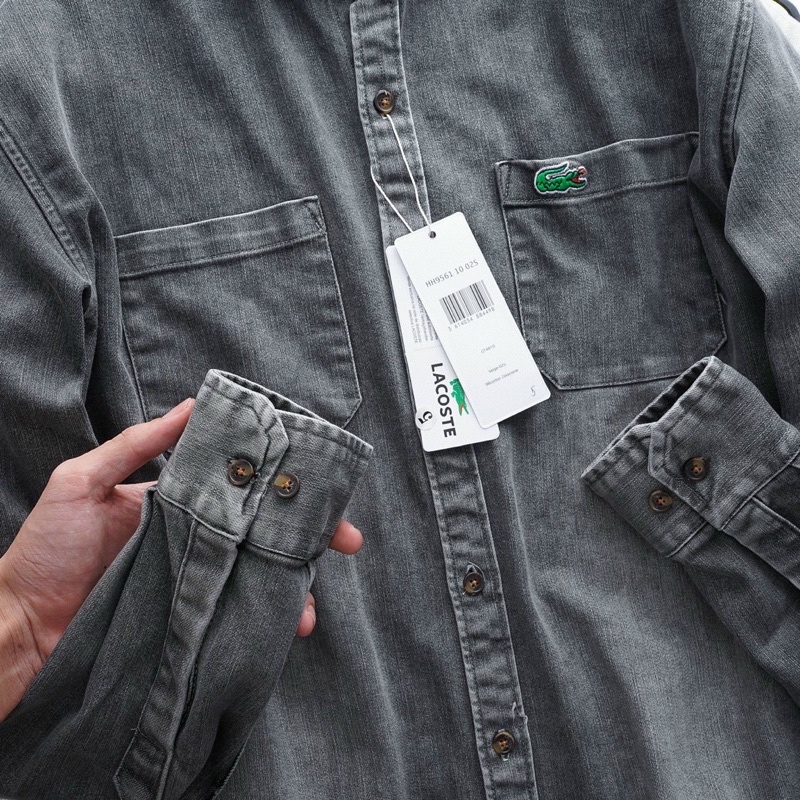 Sơ mi dài tay Denim lacos phối túi ngực wash bụi Chất jean dày có thun co dãn VNXK