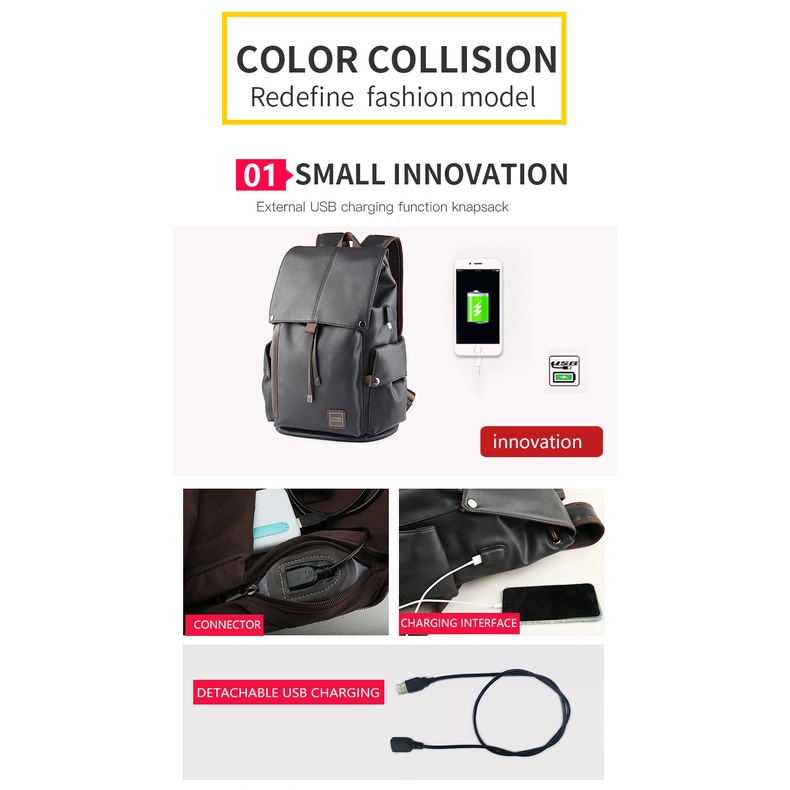 Ba lô da PU chất lượng cao cho nam không thấm nước công suất lớn 15,6 inch máy tính xách tay ba lô laptop backpack