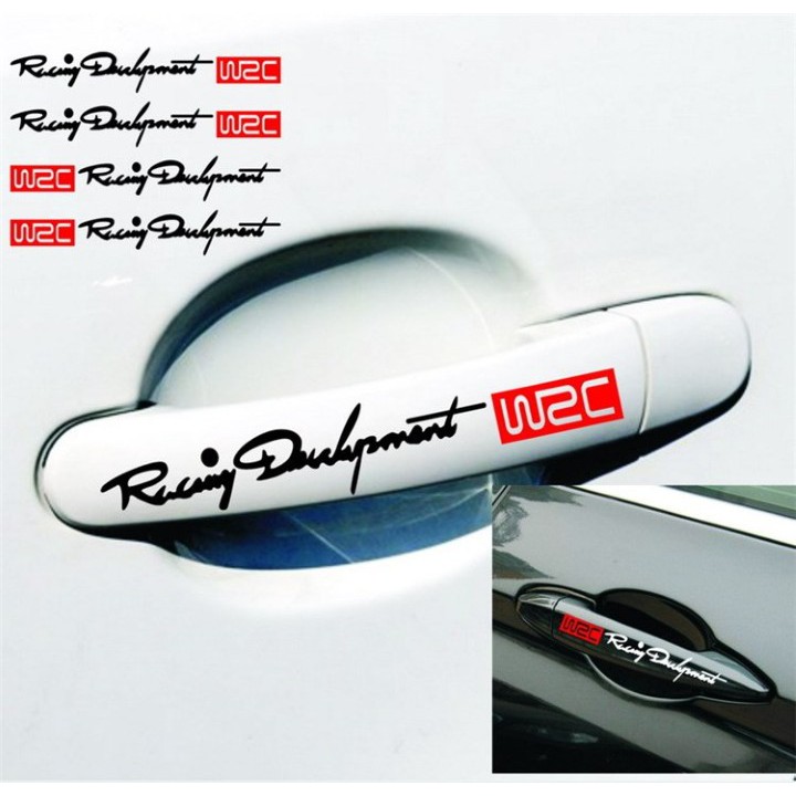BỘ 4 CHỮ DECAL LOGO RACING DEVELOPMENT W2C DÁN TAY NẮM CỬA XE Ô TÔ