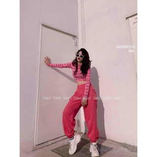 Set thể thao áo croptop tay dài thời trang