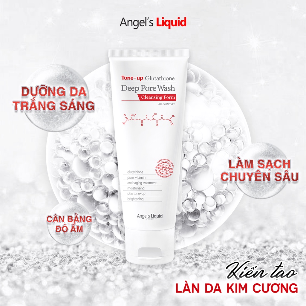 Sữa Rửa Mặt Angel Liquid Glutathione Deep Pore Wash Cleansing Foam Làm Sạch, Dưỡng Trắng Da 120g