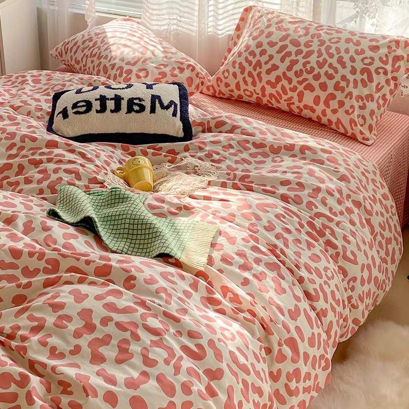 Bộ chăn ga gối Cotton Poly hoạ tiết da beo hồng xanh MÂY BEDDING đủ kích thước nệm