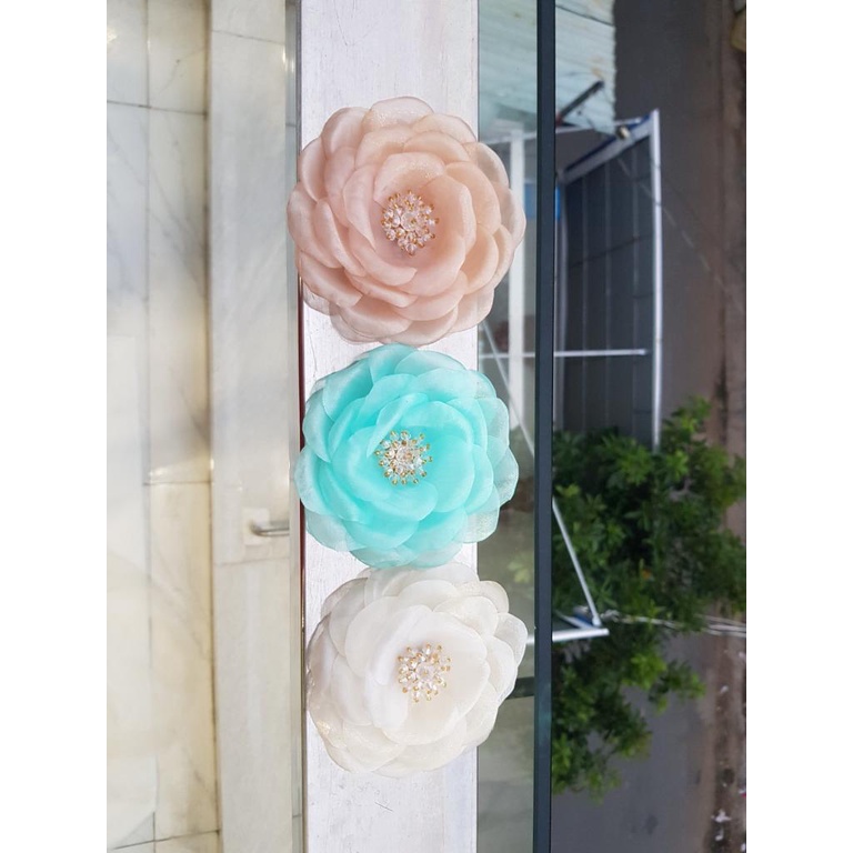 Hoa voan cài áo handmade cao cấp nhiều màu giá sỉ [HANN- Hoa cài áo, pk thời trang]