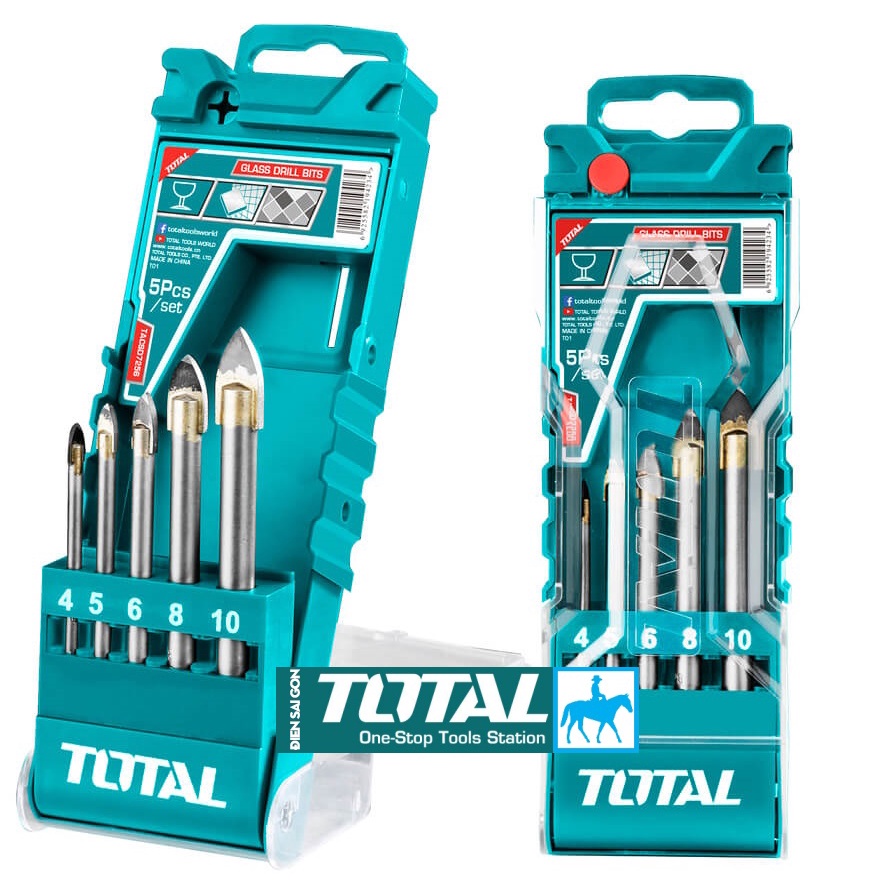 Bộ 5 mũi khoan đa năng 2 cạnh khoan kính, thủy tinh, gạch men, đá, granit, nhựa, gỗ, tường TOTAL TACSD7256