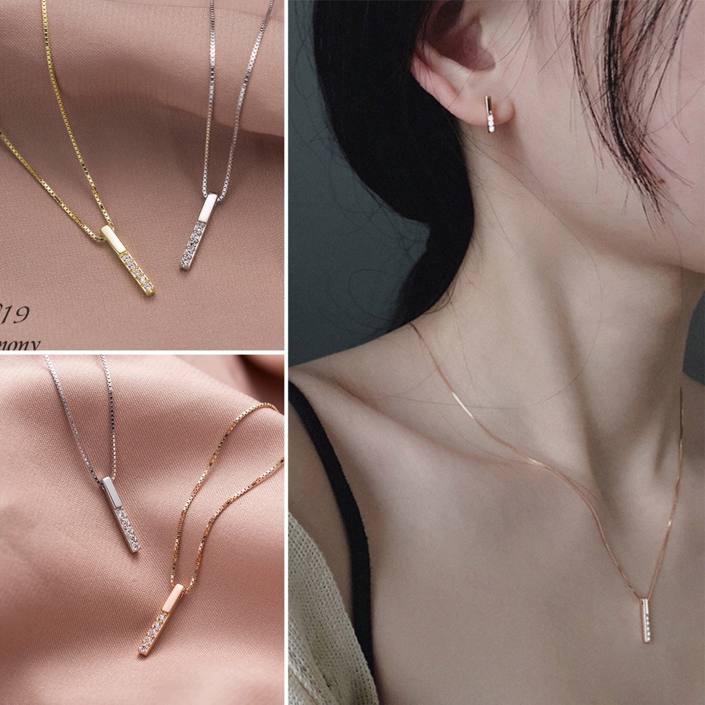 Khuyên tai nữ bạc mặt chữ I đính đá 4 màu độc đáo, xinh xắn | HARMONY ACCESSORIES K37