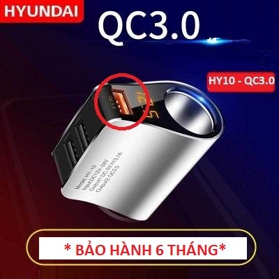 Tẩu sạc ô tô, tẩu sạc nhanh QC3.0 với 3 cổng USB, HUYNDAI HY-10 điện áp 12 đến 24v
