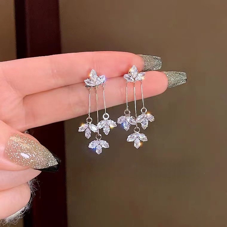 Bông Tai Mạ Bạc 925 Đính Đá Zircon Hình Lá Phong Phong Cách Hàn Quốc Mới 2022