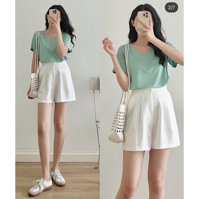 [Ảnh thật/Video]Áo phông nữ vạt tôm dáng mới Áo thun nữ cổ vát form rộng kiểu năng động cá tính