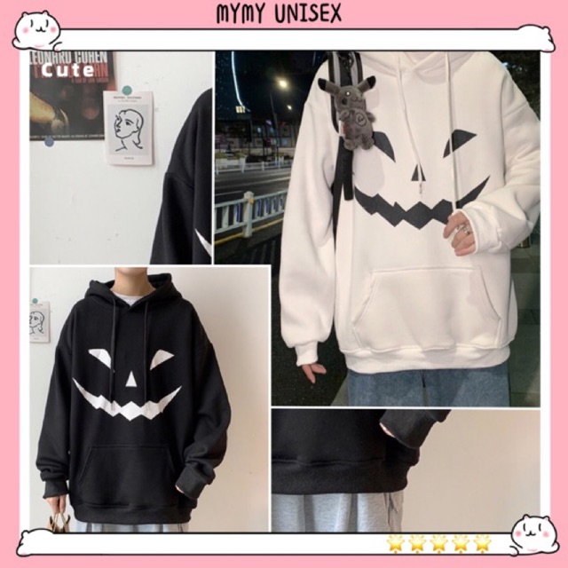 [ Đủ size ] Áo Hoodie in hình mặt quỷ phảng quang 2 màu trắng đen sắc nét chất nỉ cotton mịn form UNISEX_MYMY UNISEX