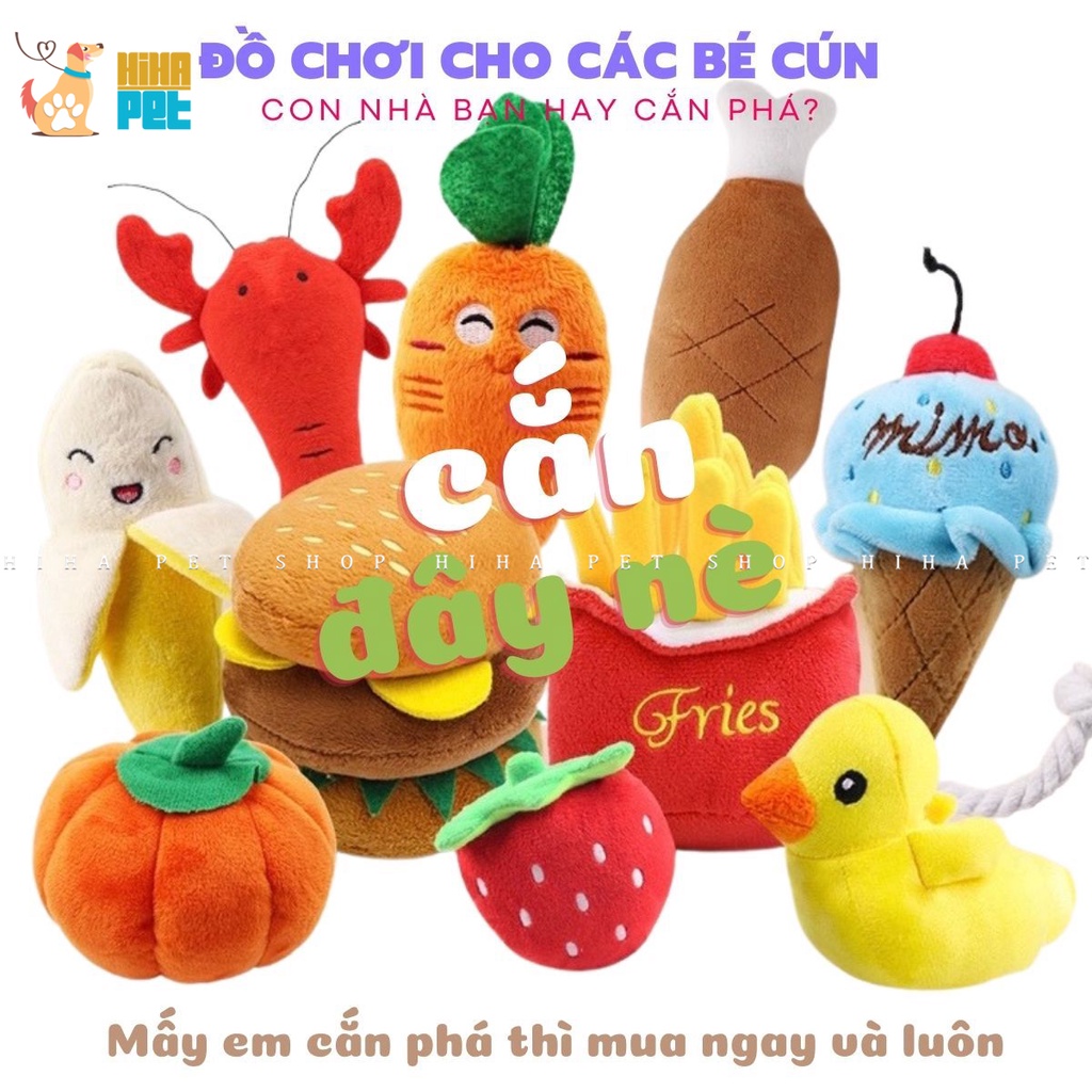 Đồ Chơi Hình Trái Cây Dễ Thương Cho Chó Cắn Loại Nhồi Bông Có Kèn Bíp Bíp Chất Liệu Tốt Vải Thêu