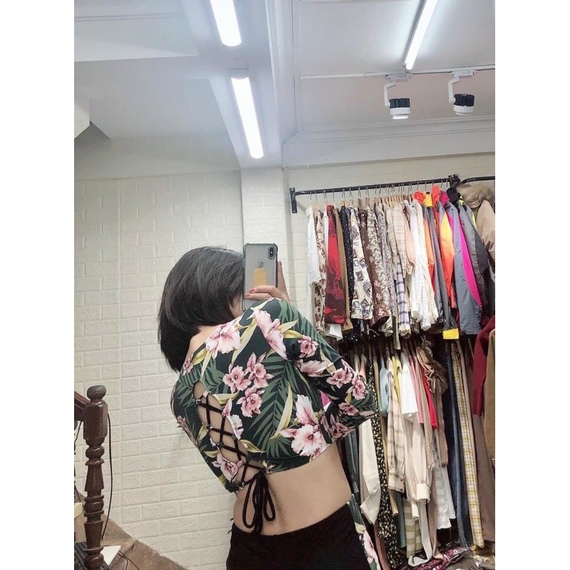Bikini dài tay nữ hoa lá quần đùi cạp cao hàng VN | BigBuy360 - bigbuy360.vn
