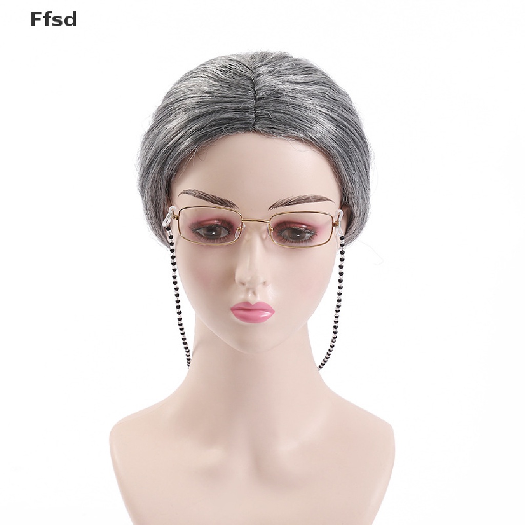 {Ffsd} Tóc Giả Ngắn Xoăn Bồng Bềnh Màu Xám Bạc Bằng Sợi Tổng Hợp Màu Xám Dành Cho Người Lớn Tuổi Biểu Diễn Sân Khấu