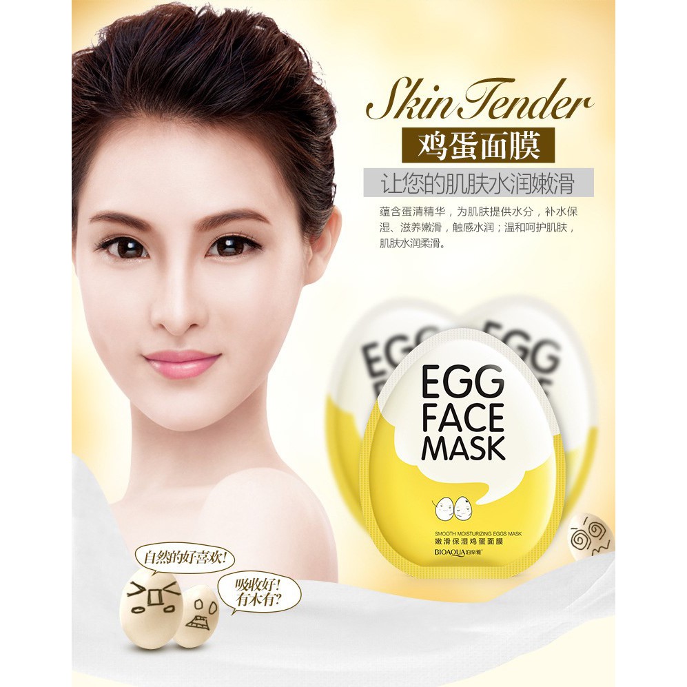 Mặt Nạ Trứng Bioaqua Dưỡng Ẩm, Giữ Ẩm, Kiểm Soát Dầu, Làm Sáng Da, Thu Nhỏ Lỗ Chân Lông Mask Nội Địa Trung Chính Hãng | Thế Giới Skin Care