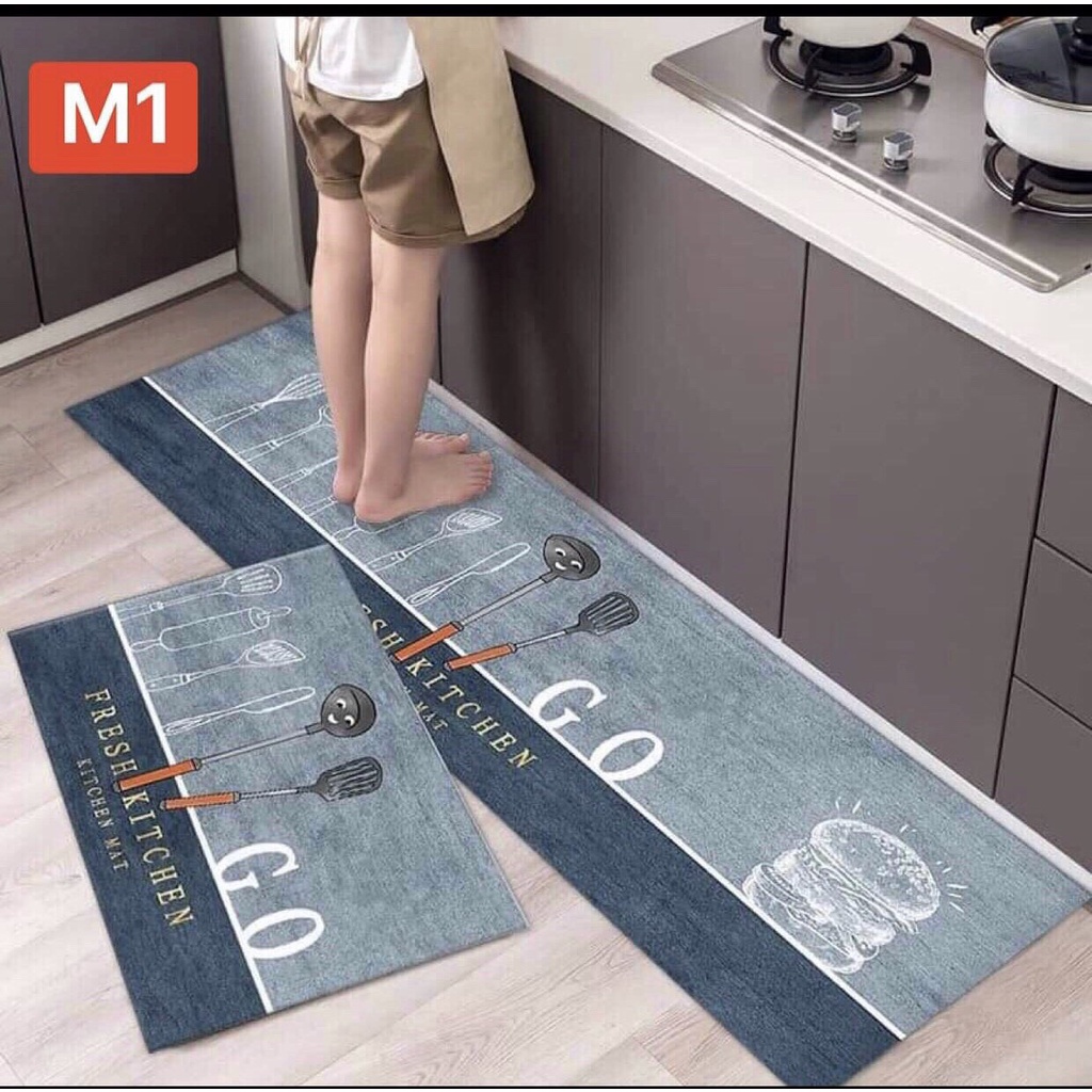 (Rẻ Vô Địch) Bộ 2 Thảm Bếp 3D Cao Cấp Chống Trơn Trượt 2 Tấm (40X60&40X120)