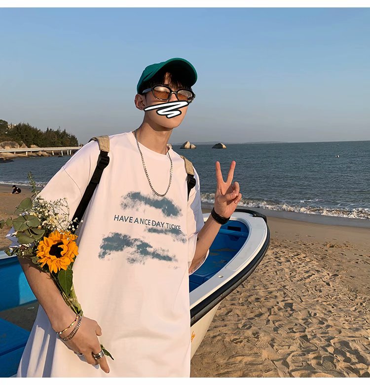 Áo Thun Tay Ngắn Dáng Rộng In Hình Đám Mây Thời Trang Mùa Hè 3 Màu Size M-5XL