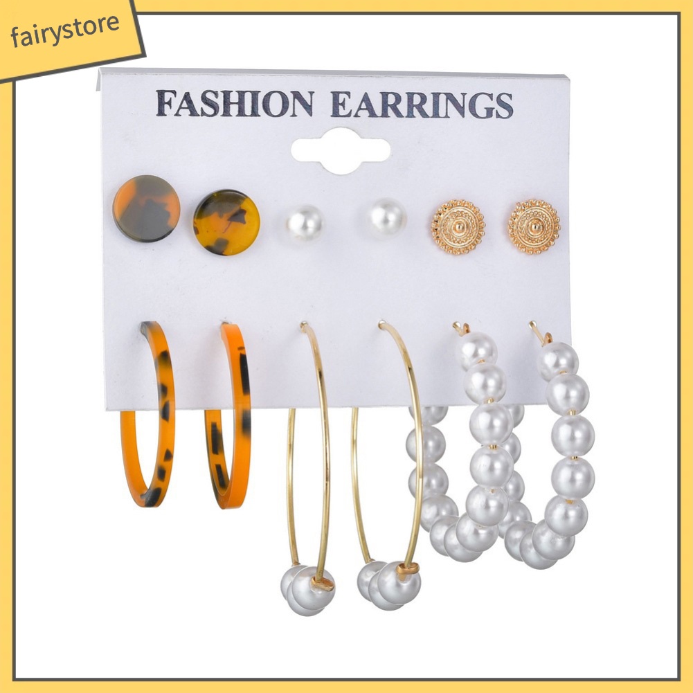 Set 6 Đôi Khuyên Tai Kiểu Dáng Hình Học Thời Trang Cho Nữ