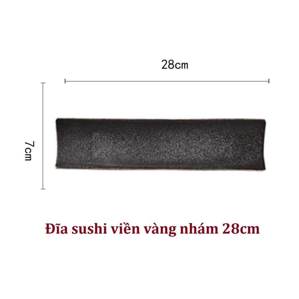 Đĩa sushi men nhám đen viền vàng chống xước p/c Bắc Âu - Đĩa sứ nhà hàng cao cấp