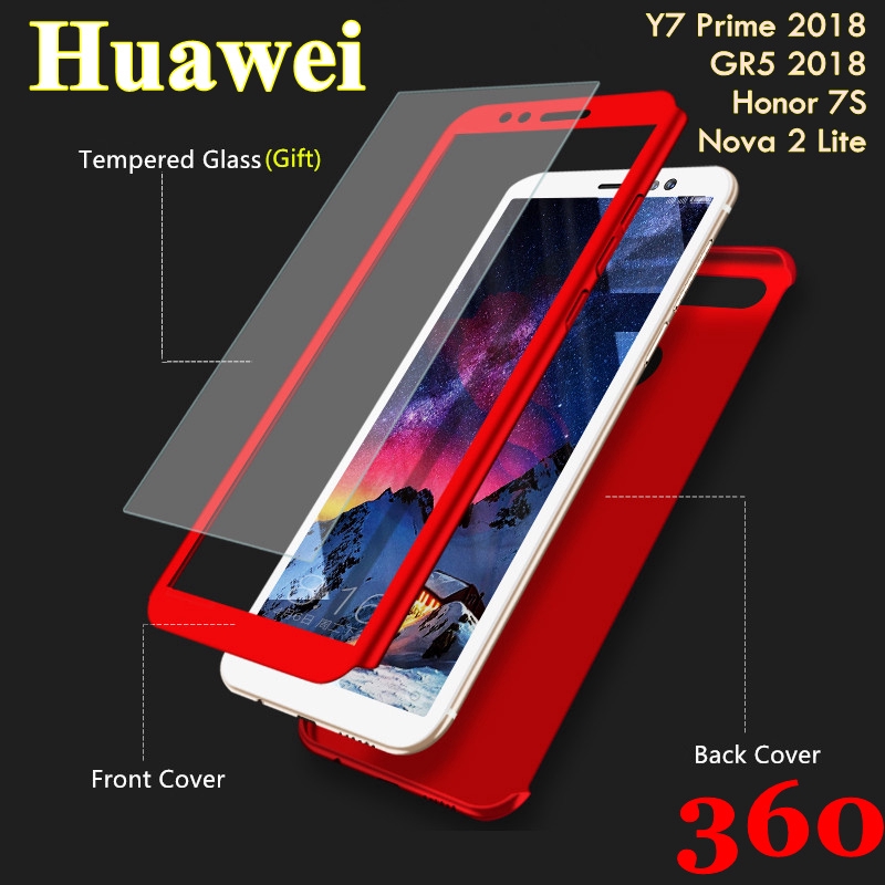 Ốp điện thoại kèm kính cường lực bảo vệ toàn diện cho Huawei Y7 Pro 2018 Nova 2 Lite GR5 2018 Honor 7S