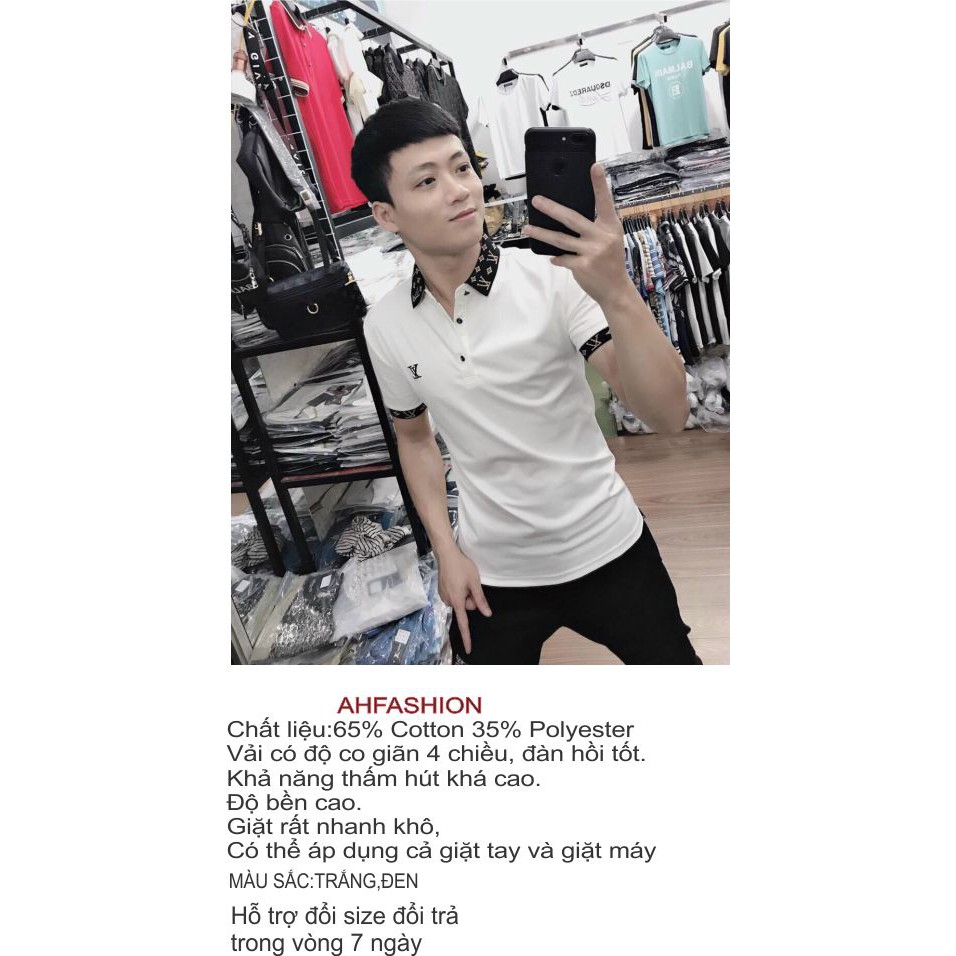 Áo thun nam đẹp tay ngắn polo có cổ giá rẻ 2 màu thêu lv cao cấp AHFASHION | BigBuy360 - bigbuy360.vn
