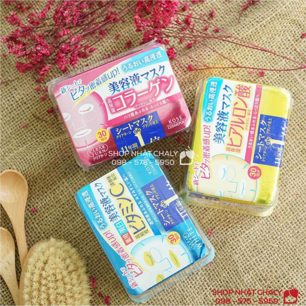 Combo 3 mặt nạ Kose Cosmeport Clear Turn trắng da - giảm nhăn - cấp nước hộp 30 miếng Nhật