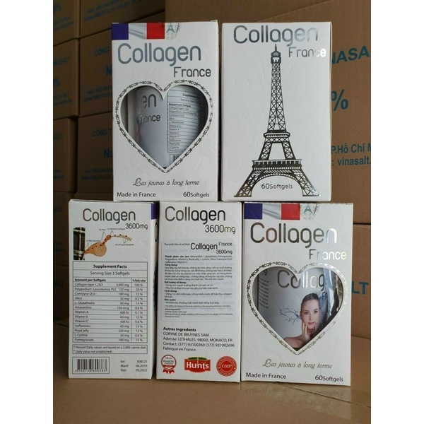 COLLAGEN France 3600 mg - Hộp 60 viên - Viên uống làm đẹp, trẻ hóa da giúp tóc móng chắc khỏe