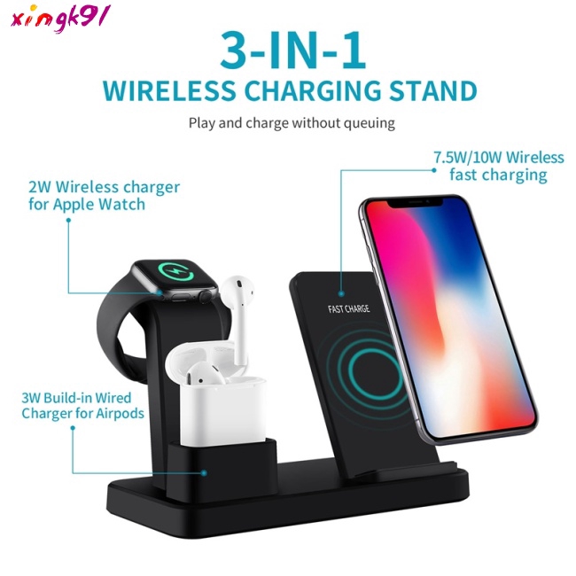 10W Qi Wireless Charger for iPhone X 8 Charger 3 in 1 Mobile Phone Fast Charger Quick Charge Dock 4