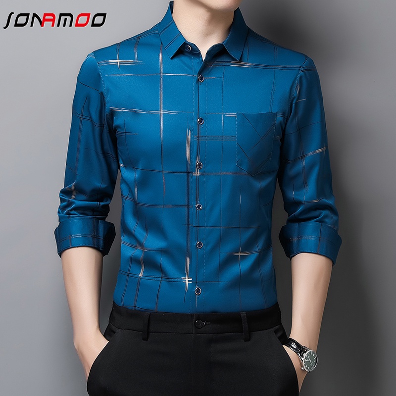 Áo Sơ Mi Tay Dài Kẻ Sọc Vuông 5 Màu Sắc Thời Trang Cho Nam