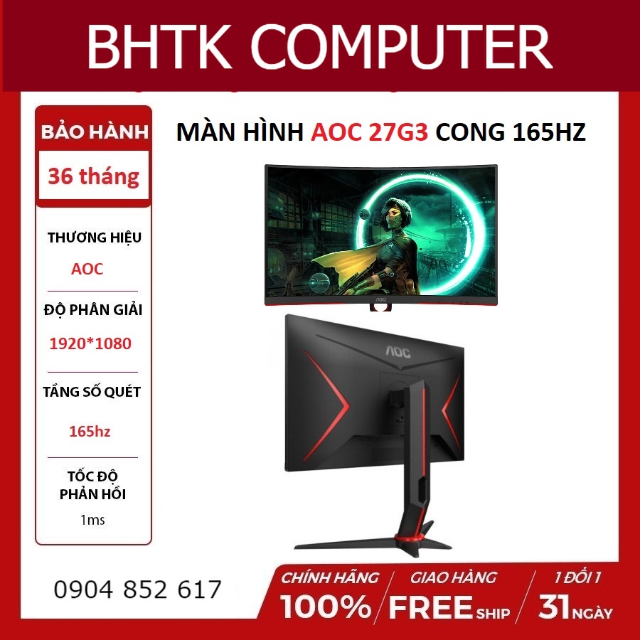 Màn hình AOC C27G3/74 (27 inch/VA/165Hz/1ms/300nits/HDMI+DP+Audio/Cong)