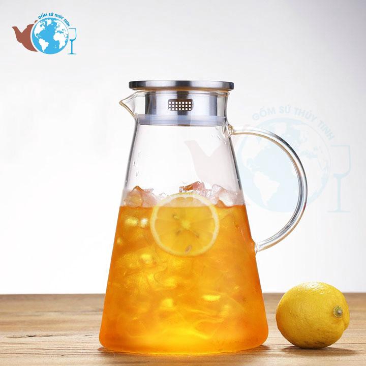Bình rót thủy tinh nắp thiếc quai cầm bầu lớn sang trọng - 1.8 lít - bình nấu được bếp hồng ngoại - GPH28