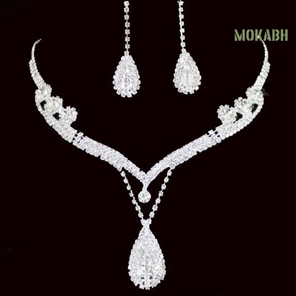 1 Set Vòng cổ Và Bông Tai Đính Đá Hình Giọt Nước